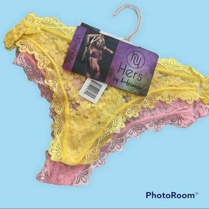 Two Pack of Soft, Comfortable, Sexy & Seductive Lace Pink & Yellow Thong Panties